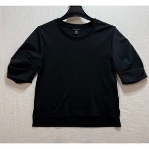 Athleta Harlow Puffed Sleeve Top XS Women's Crew Neck Black Contrast Casual Goth